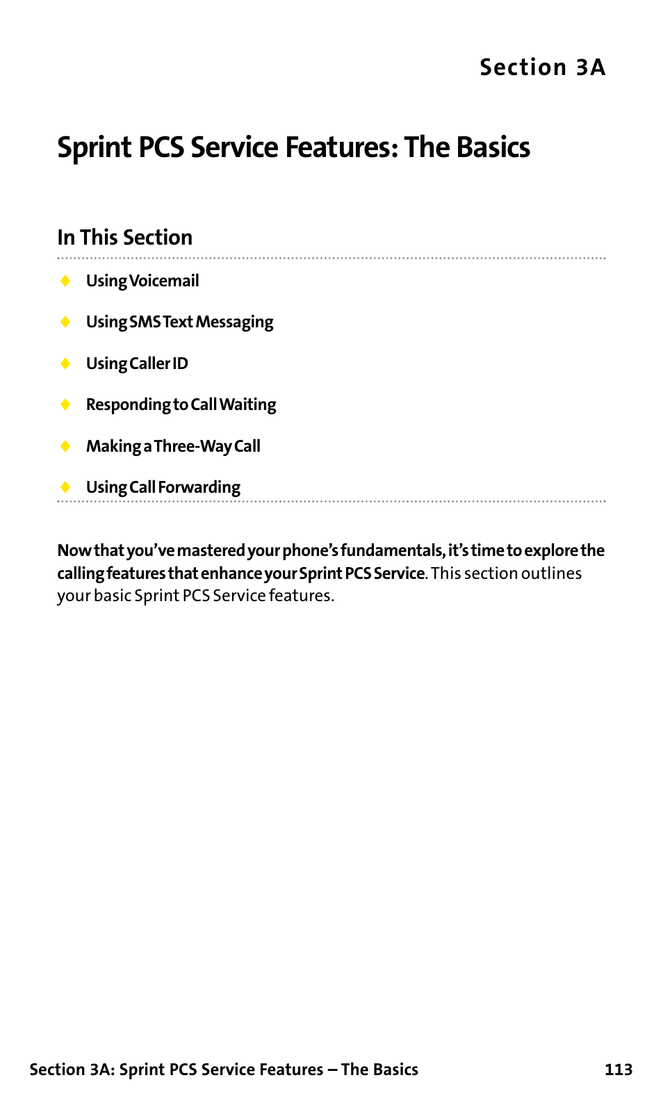 Sprint pcs service features, Sprint pcs service features: the basics | Sanyo SCP-200 User Manual | Page 119 / 182