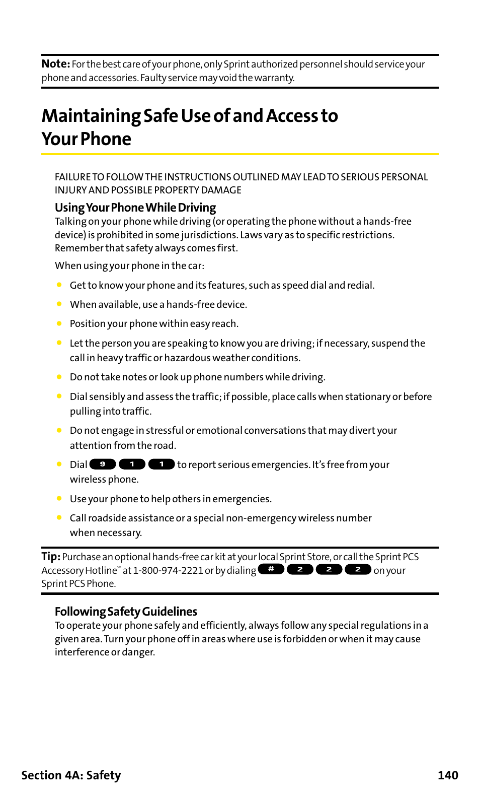 Maintaining safe use of and, Maintaining safe use of and access to your phone, Using your phone while driving | Following safety guidelines | Sanyo SCP-200 User Manual | Page 146 / 182