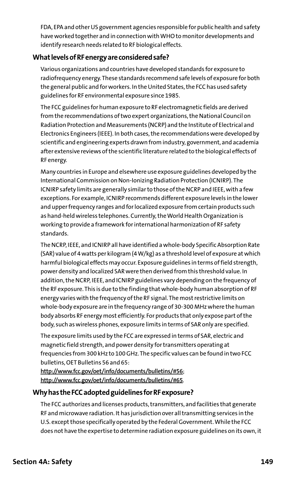 What levels of rf energy are considered safe, Why has the fcc adopted guidelines for rf exposure | Sanyo SCP-200 User Manual | Page 155 / 182
