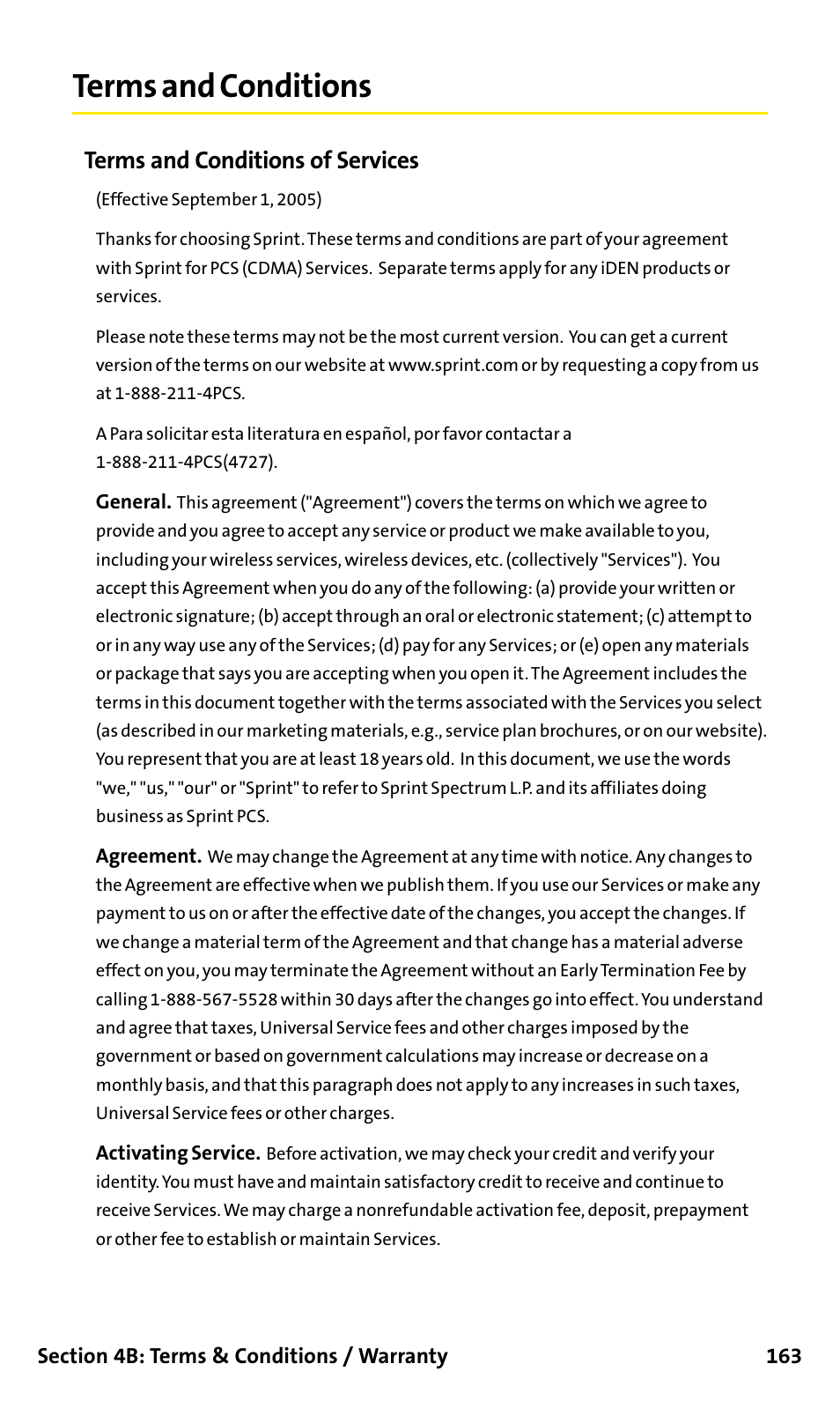 Terms and conditions, Terms and conditions of services | Sanyo SCP-200 User Manual | Page 169 / 182