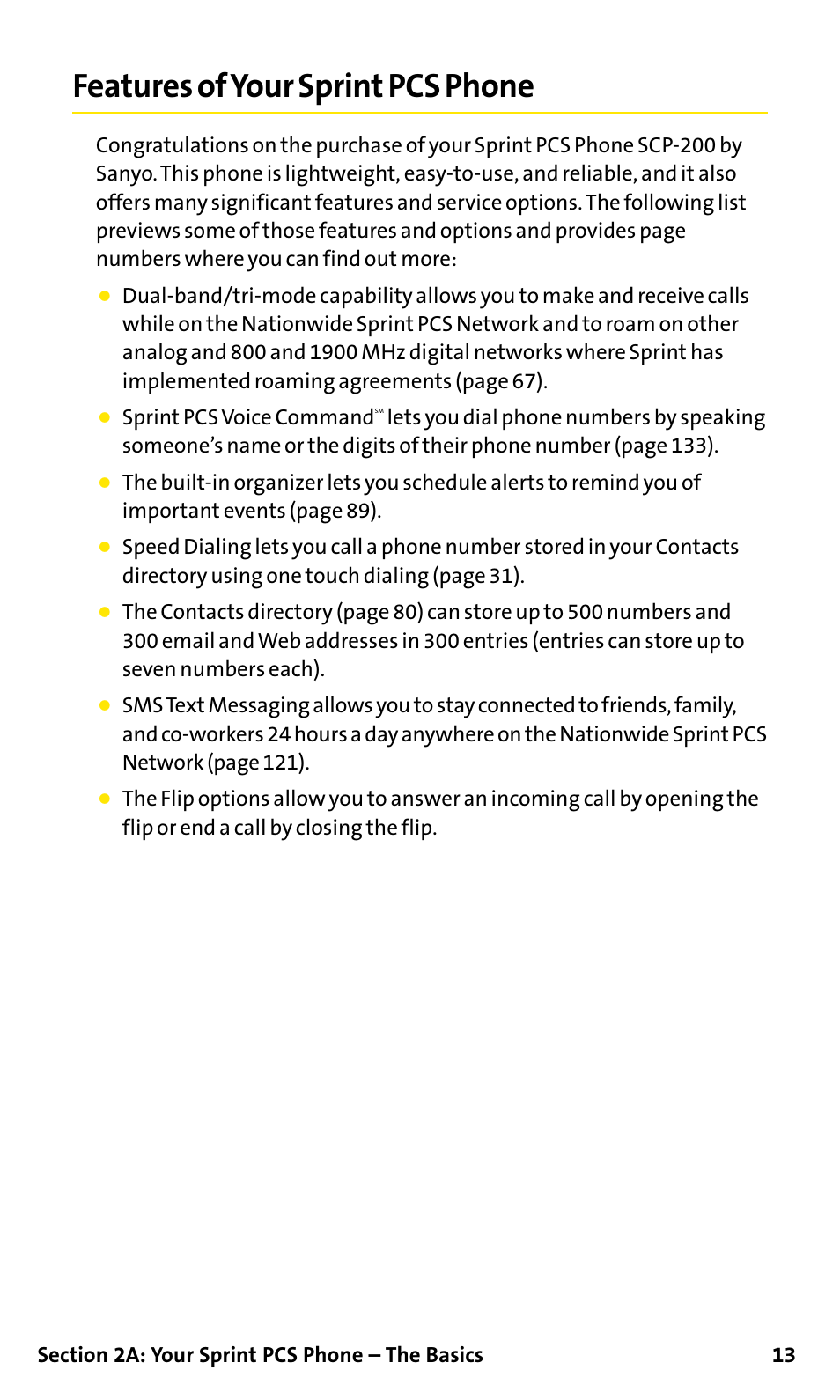 Features of your sprint pcs, Features of your sprint pcs phone, Sprint pcs voice command | Sanyo SCP-200 User Manual | Page 19 / 182