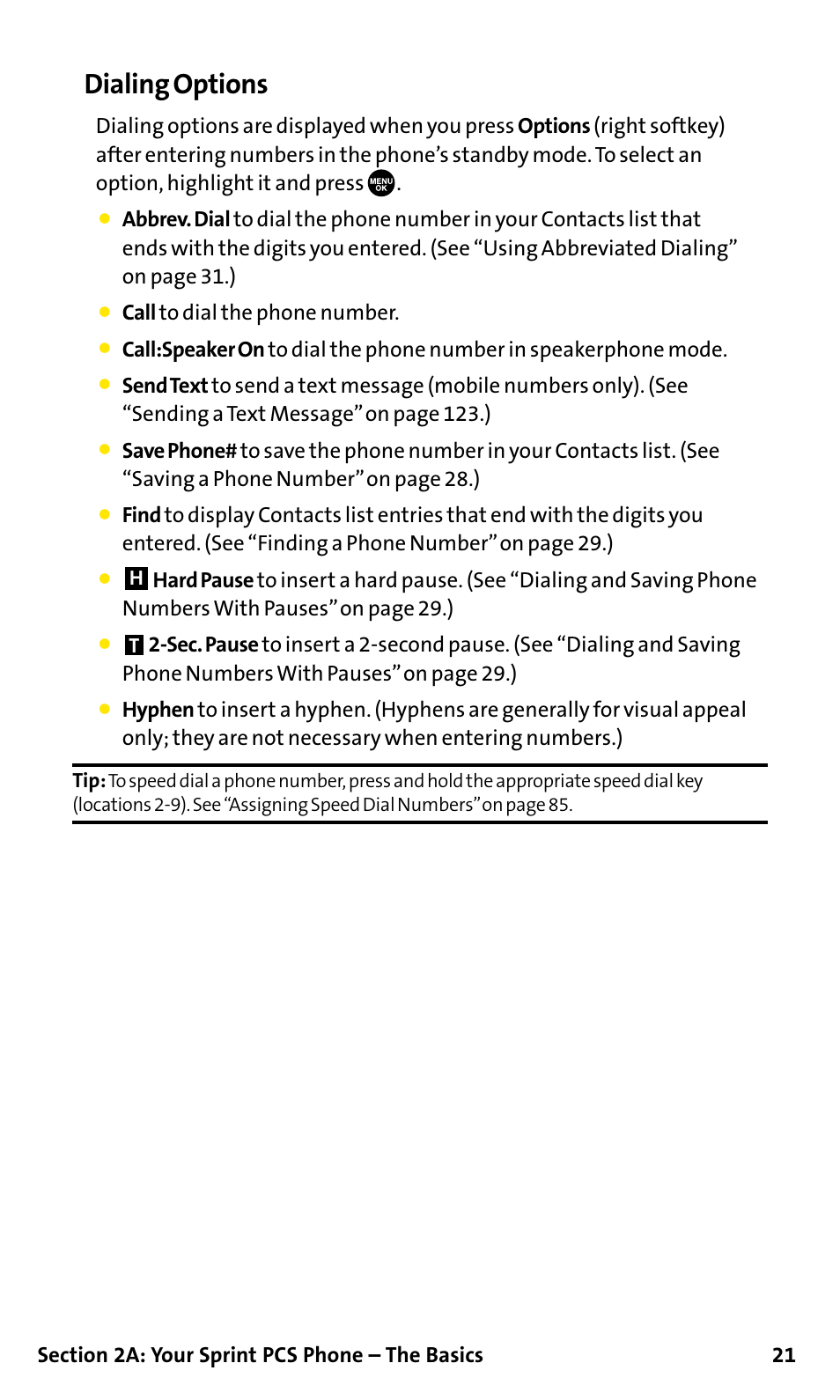 Dialing options, Call to dial the phone number | Sanyo SCP-200 User Manual | Page 27 / 182