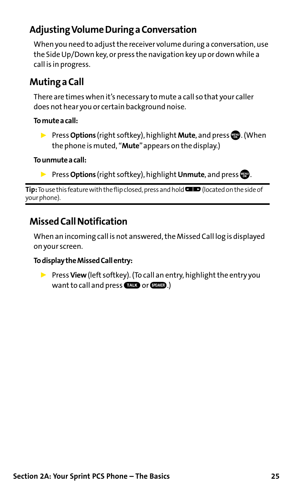 Adjusting volume during a conversation, Muting a call, Missed call notification | Sanyo SCP-200 User Manual | Page 31 / 182
