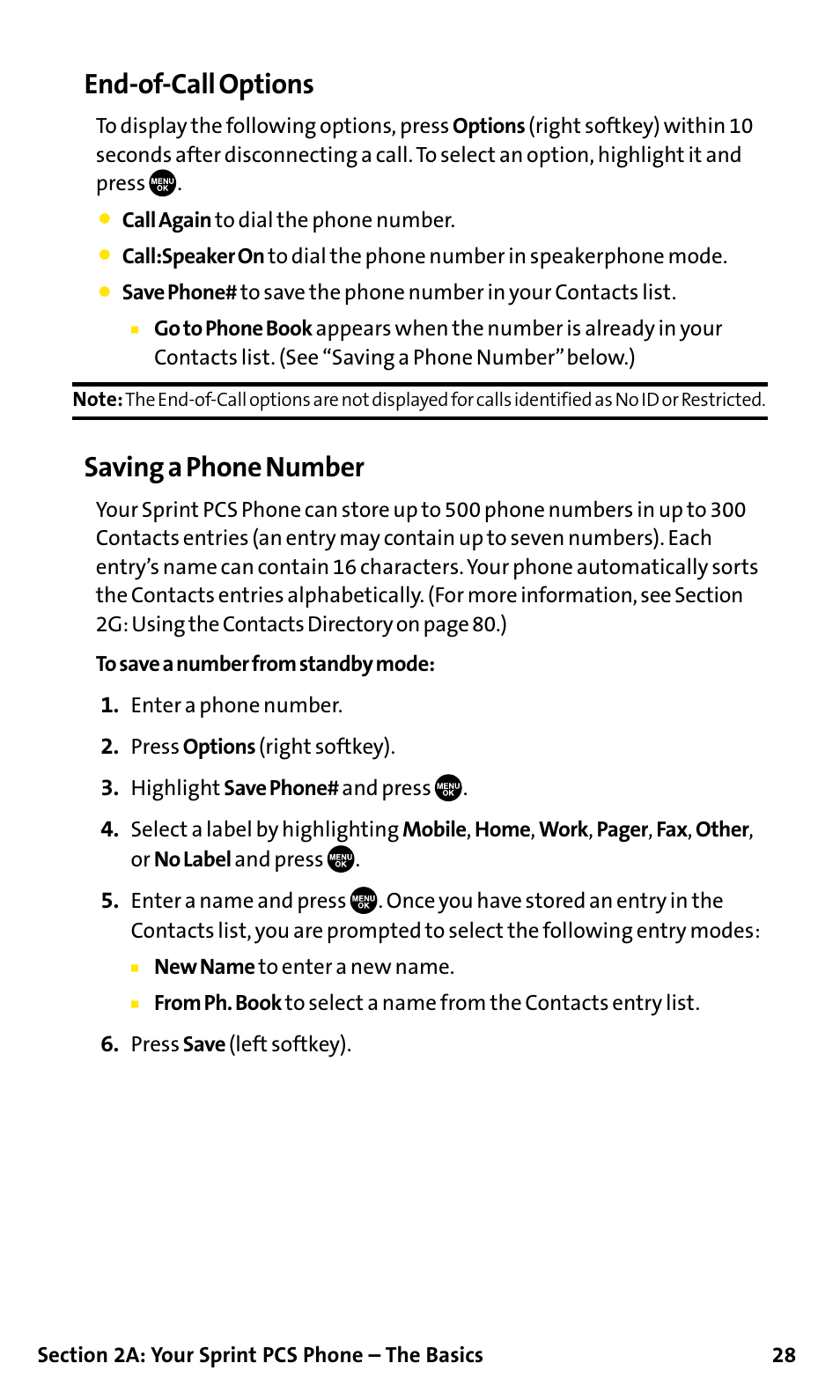 End-of-call options, Saving a phone number | Sanyo SCP-200 User Manual | Page 34 / 182
