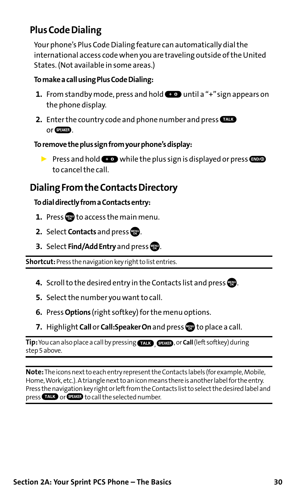 Plus code dialing, Dialing from the contacts directory | Sanyo SCP-200 User Manual | Page 36 / 182