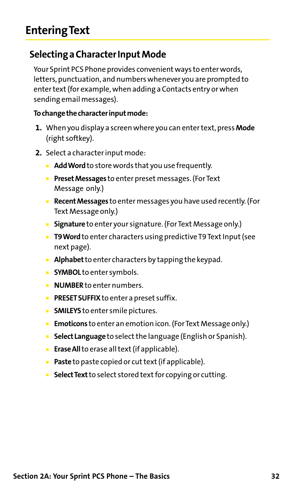 Entering text, Selecting a character input mode | Sanyo SCP-200 User Manual | Page 38 / 182
