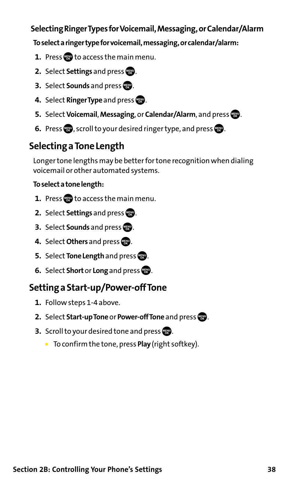 Selecting a tone length, Setting a start-up/power-off tone | Sanyo SCP-200 User Manual | Page 44 / 182