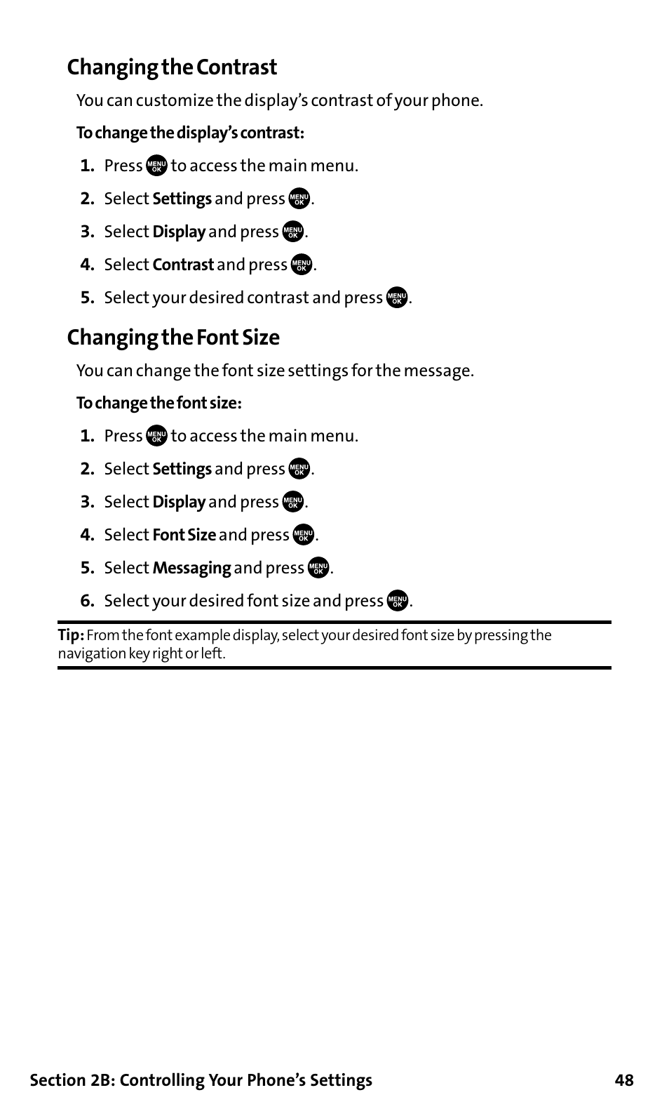 Changing the contrast, Changing the font size | Sanyo SCP-200 User Manual | Page 54 / 182