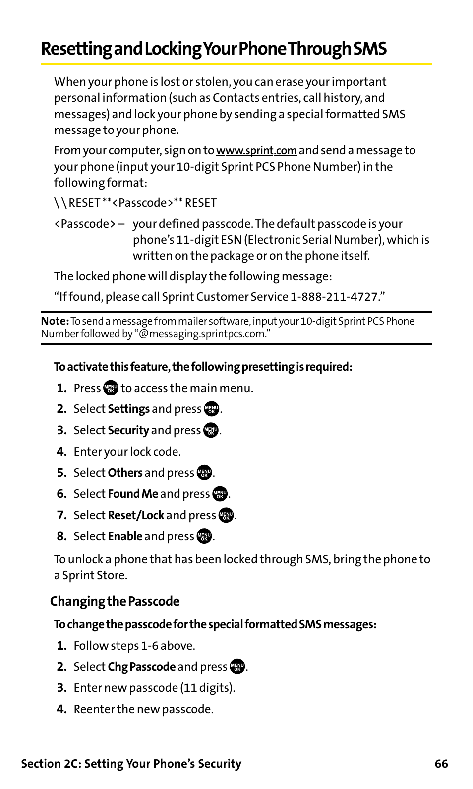Resetting and locking your p, Resetting and locking your phone through sms | Sanyo SCP-200 User Manual | Page 72 / 182