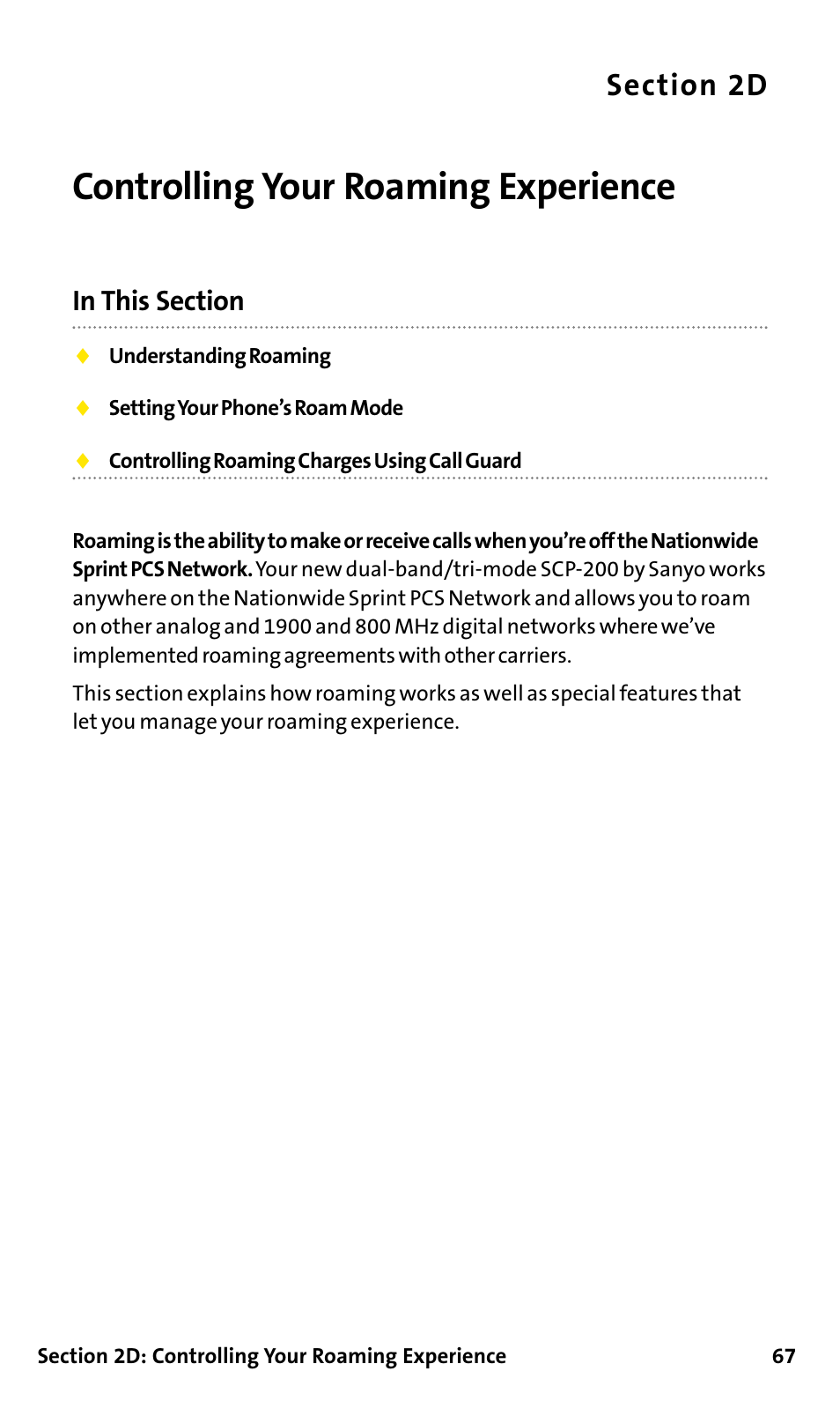 Controlling your roaming exp, Controlling your roaming experience | Sanyo SCP-200 User Manual | Page 73 / 182