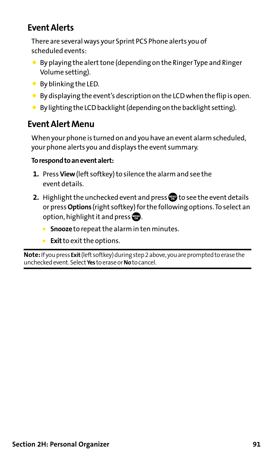 Event alerts, Event alert menu | Sanyo SCP-200 User Manual | Page 97 / 182