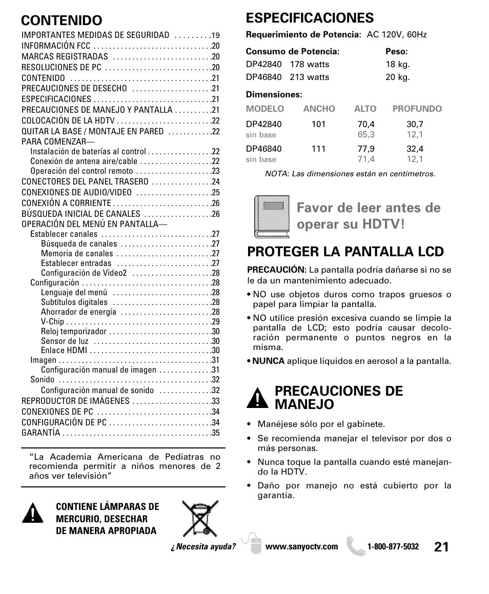 Sanyo DP42840 User Manual | Page 21 / 52