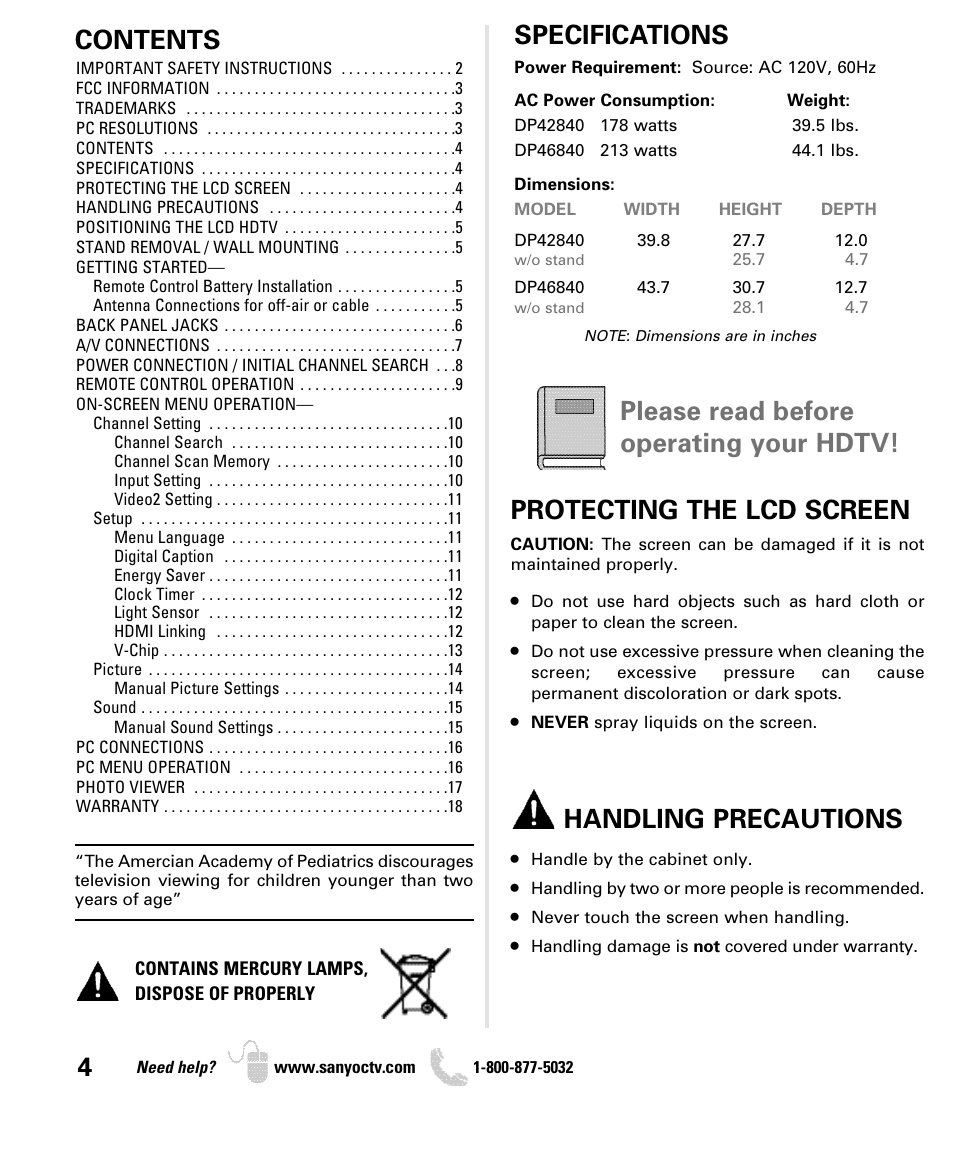 Sanyo DP42840 User Manual | Page 4 / 52