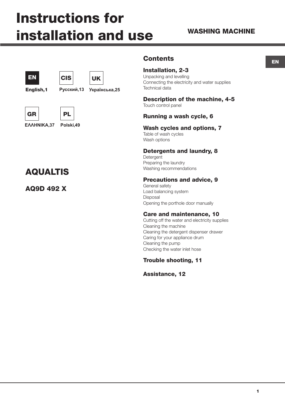Hotpoint Ariston AQ9D 492 X User Manual | 60 pages