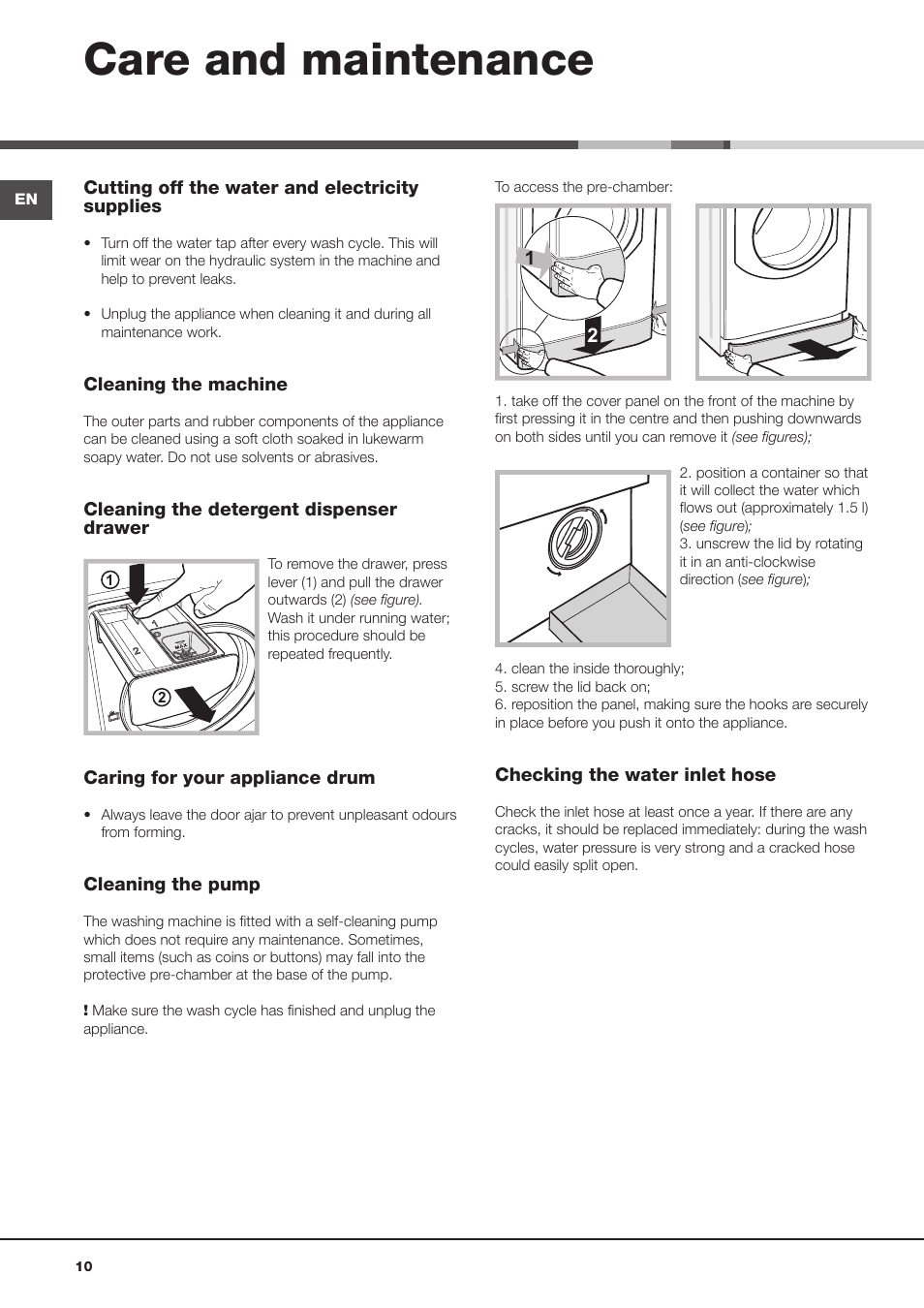 Care and maintenance | Hotpoint Ariston AQ9D 492 X User Manual | Page 10 / 60