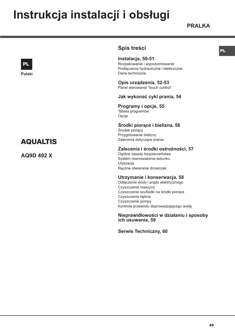 Hotpoint Ariston AQ9D 492 X User Manual | Page 49 / 60
