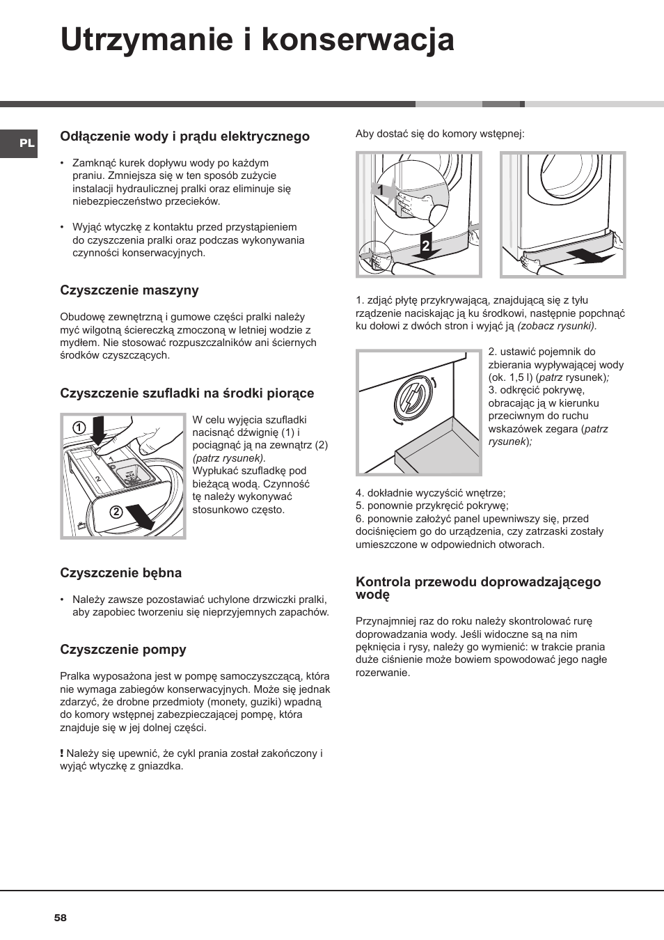 Utrzymanie i konserwacja | Hotpoint Ariston AQ9D 492 X User Manual | Page 58 / 60
