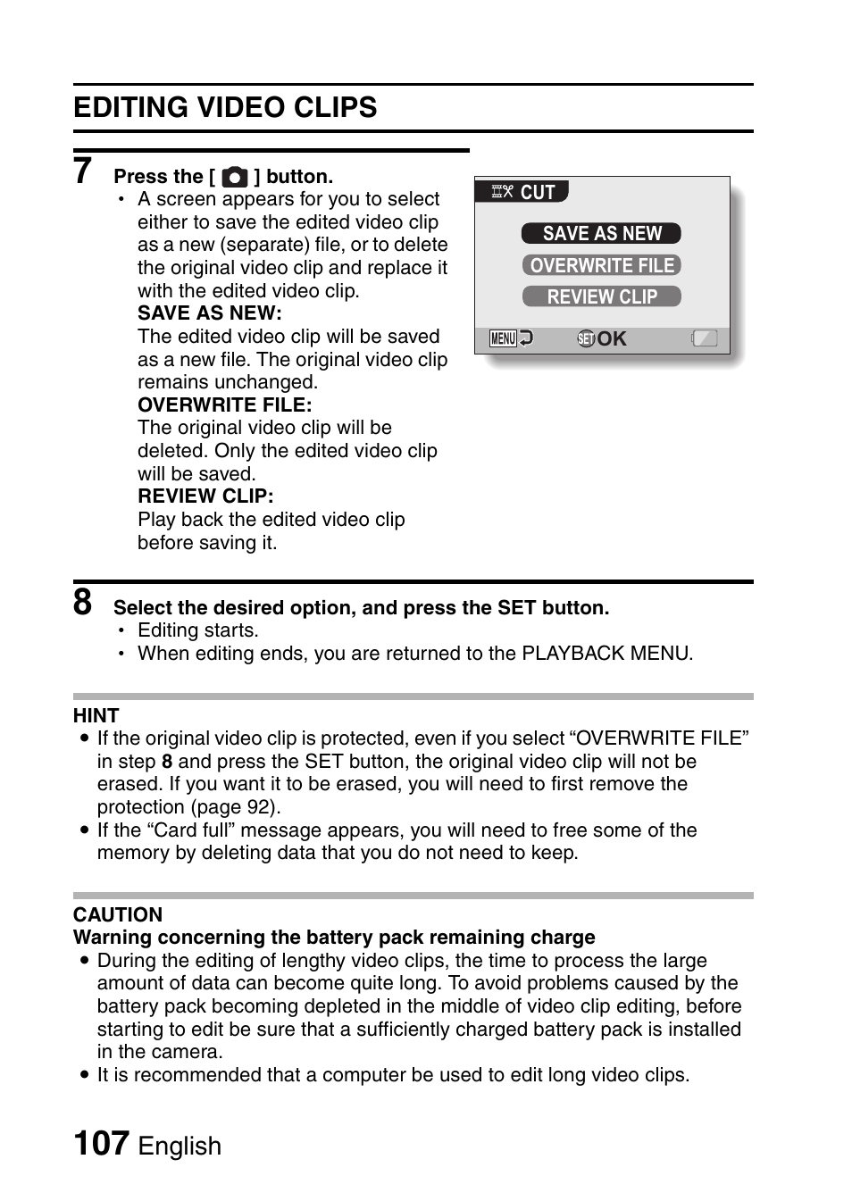 Editing video clips, English | Sanyo VPC-CG6EX User Manual | Page 121 / 202