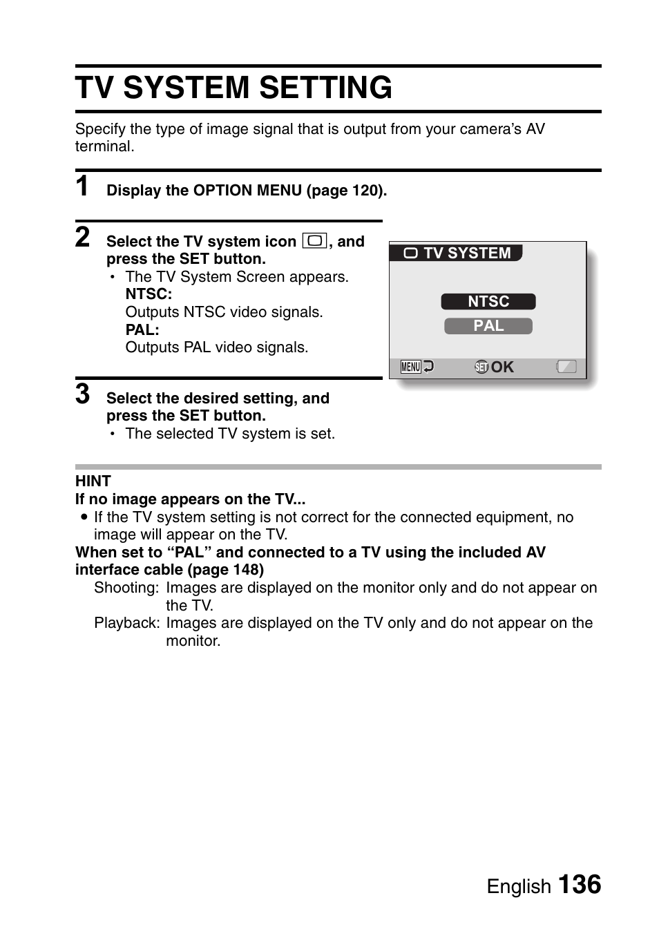 Tv system setting | Sanyo VPC-CG6EX User Manual | Page 150 / 202