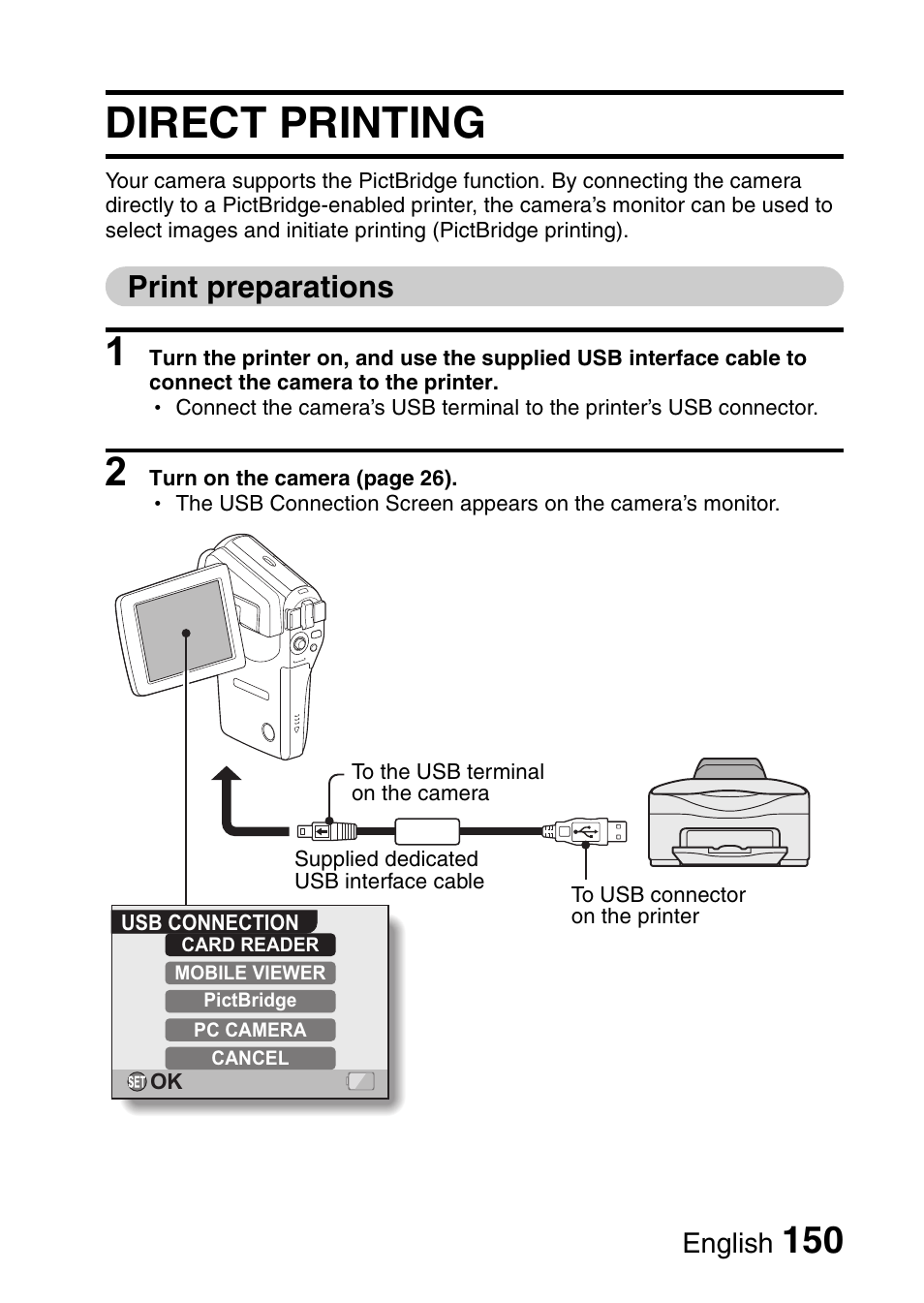 Direct printing, Print preparations | Sanyo VPC-CG6EX User Manual | Page 164 / 202