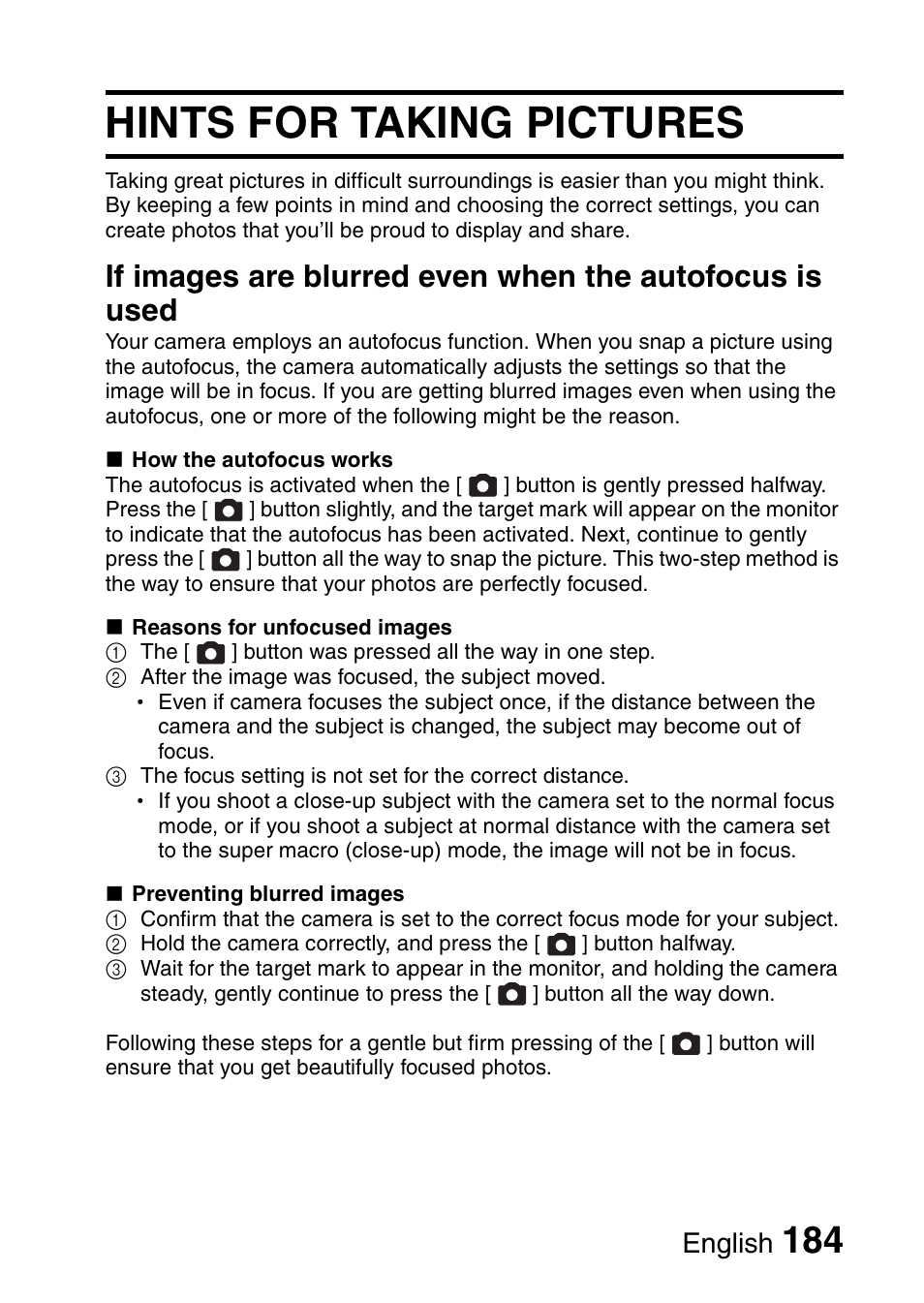 Hints for taking pictures, English | Sanyo VPC-CG6EX User Manual | Page 198 / 202