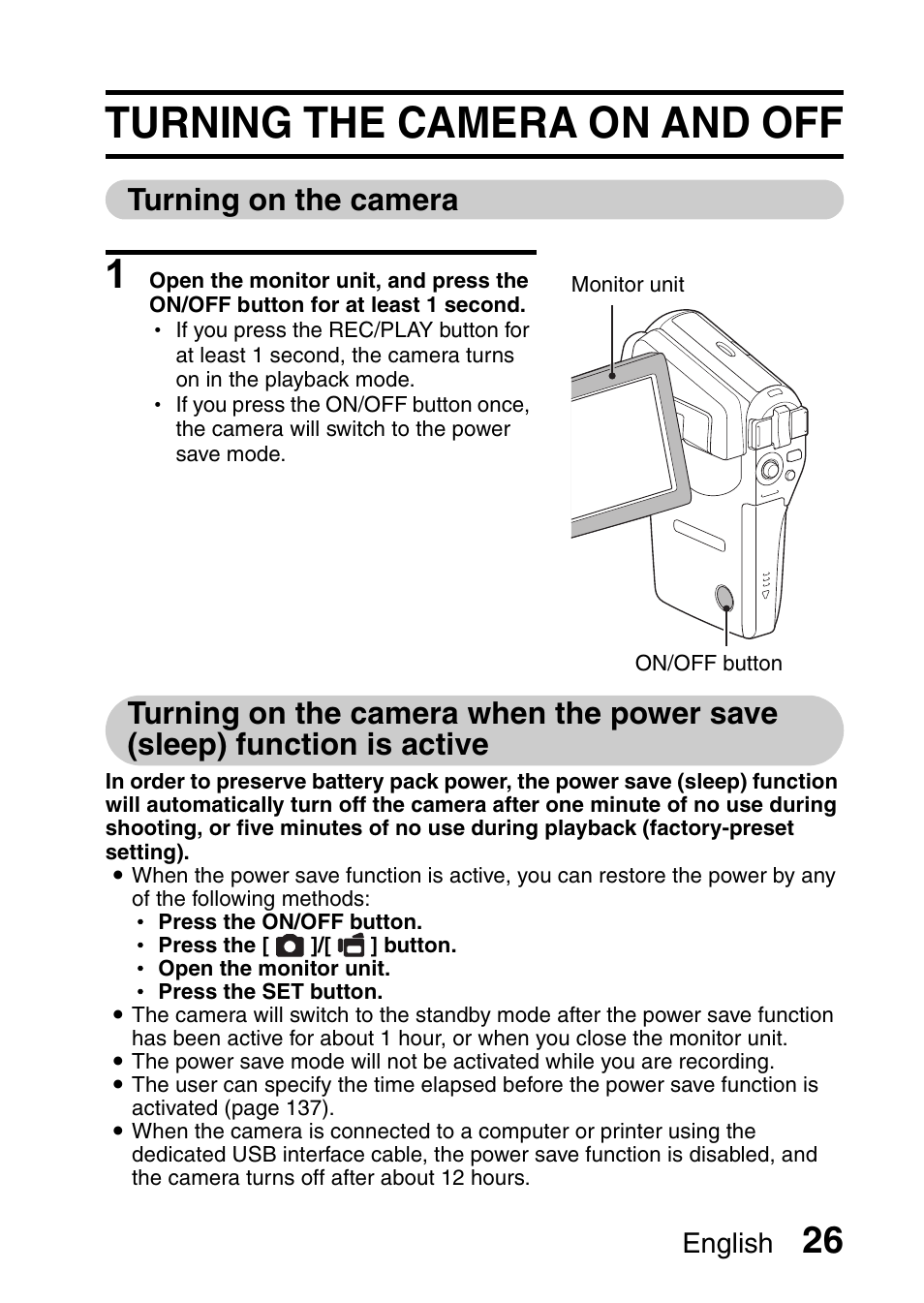 Turning the camera on and off, Turning on the camera, English | Sanyo VPC-CG6EX User Manual | Page 40 / 202