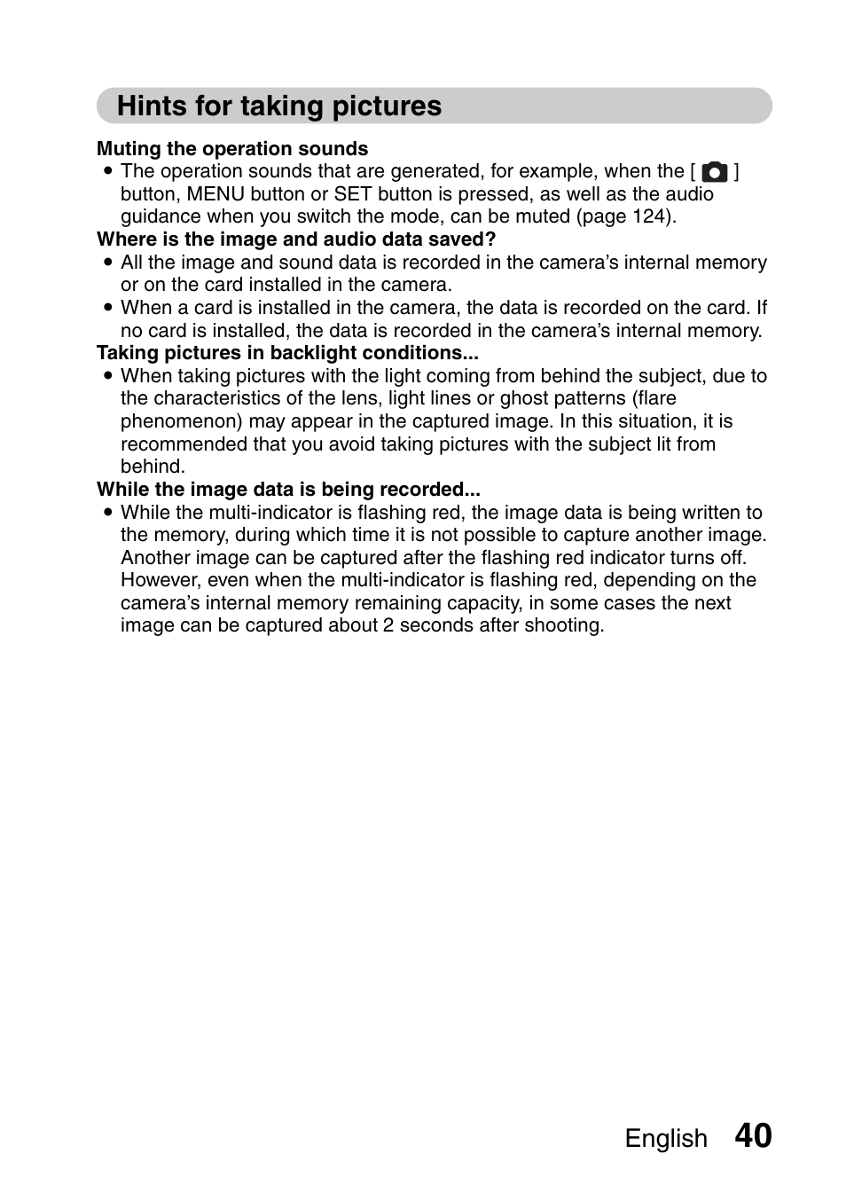Hints for taking pictures, English | Sanyo VPC-CG6EX User Manual | Page 54 / 202