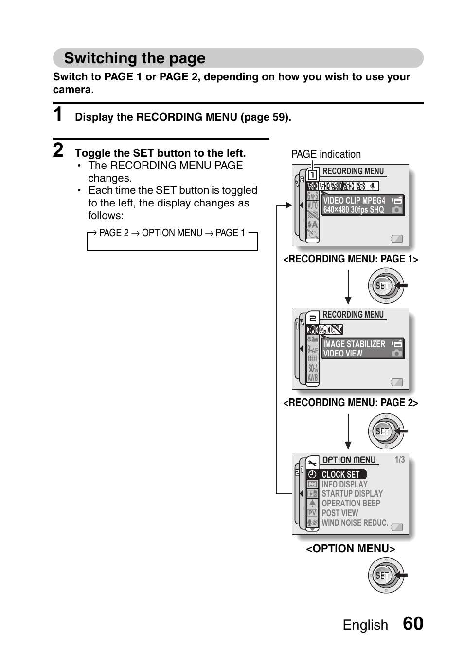 Switching the page, English | Sanyo VPC-CG6EX User Manual | Page 74 / 202