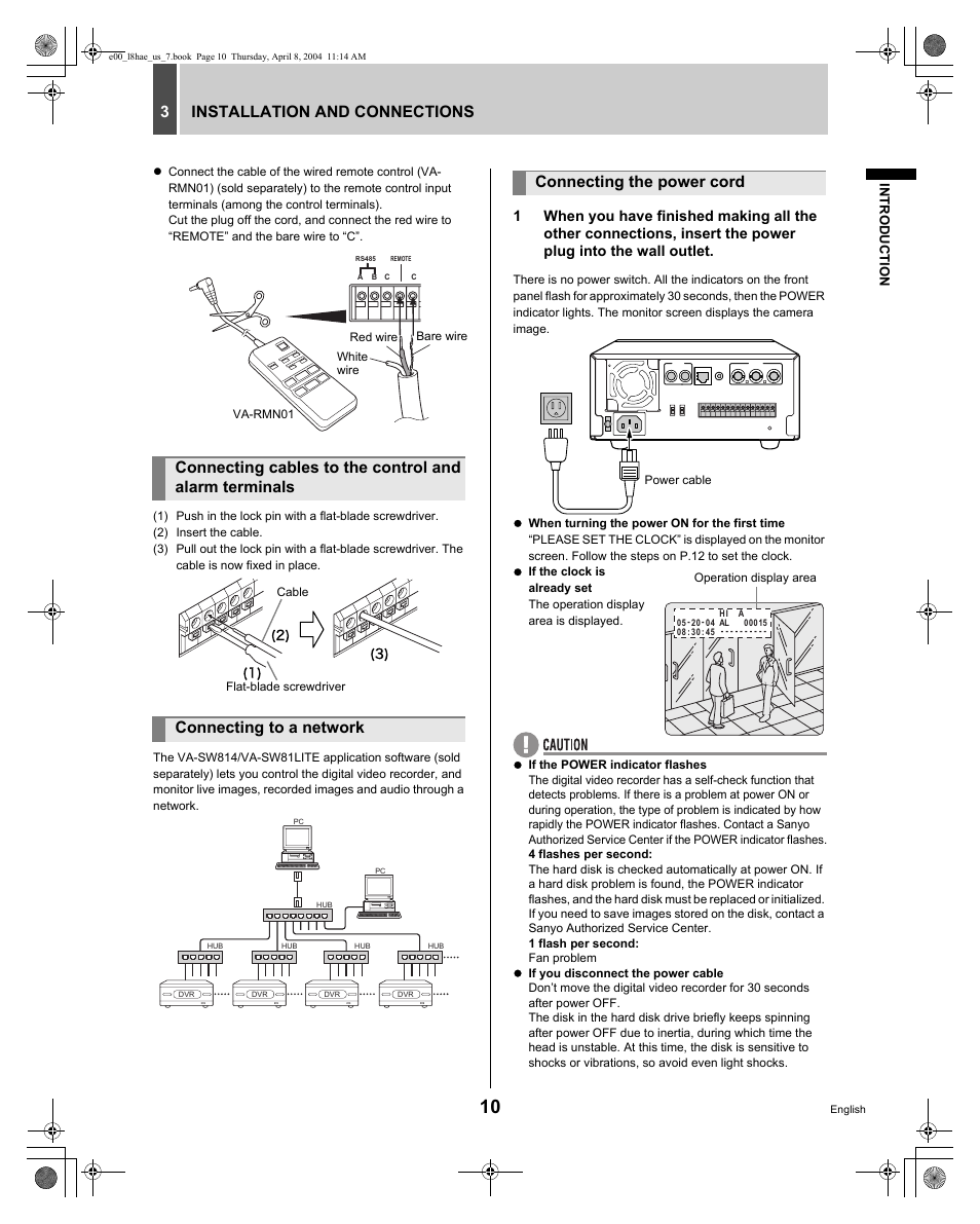 3installation and connections, Connecting the power cord, Intro duc ti on | Sanyo DSR-M810 User Manual | Page 11 / 55