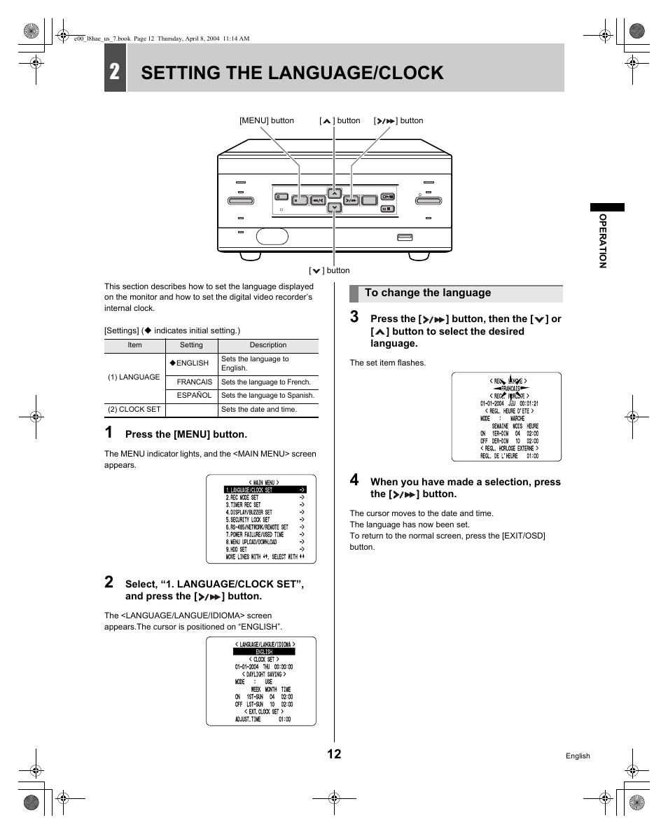 Setting the language/clock | Sanyo DSR-M810 User Manual | Page 13 / 55