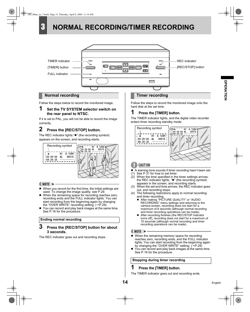 Normal recording/timer recording | Sanyo DSR-M810 User Manual | Page 15 / 55