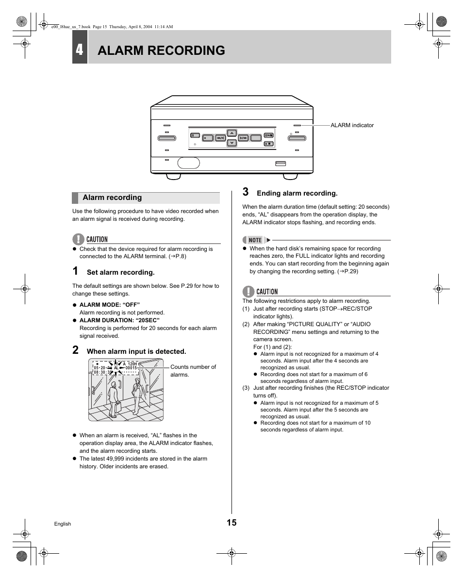 Alarm recording | Sanyo DSR-M810 User Manual | Page 16 / 55