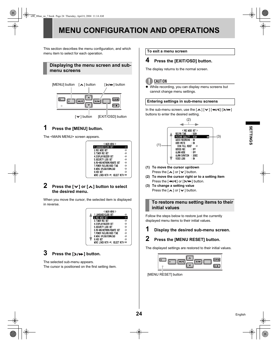 Menu configuration and operations | Sanyo DSR-M810 User Manual | Page 25 / 55