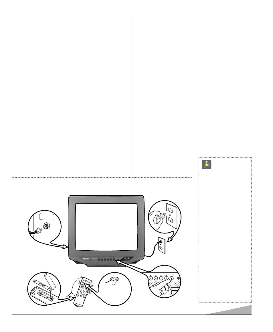 Installation de base, Fiche technique, Caractéristiques | Conseils, Syntonisateur de 181 canaux, Syntonisation précise automatique | Sanyo DS13320 User Manual | Page 19 / 52