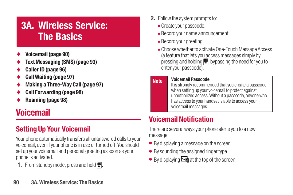 3a. wireless service: the basics, Voicemail, Setting up your voicemail | Voicemail notification | Sanyo SCP-2700 User Manual | Page 102 / 139