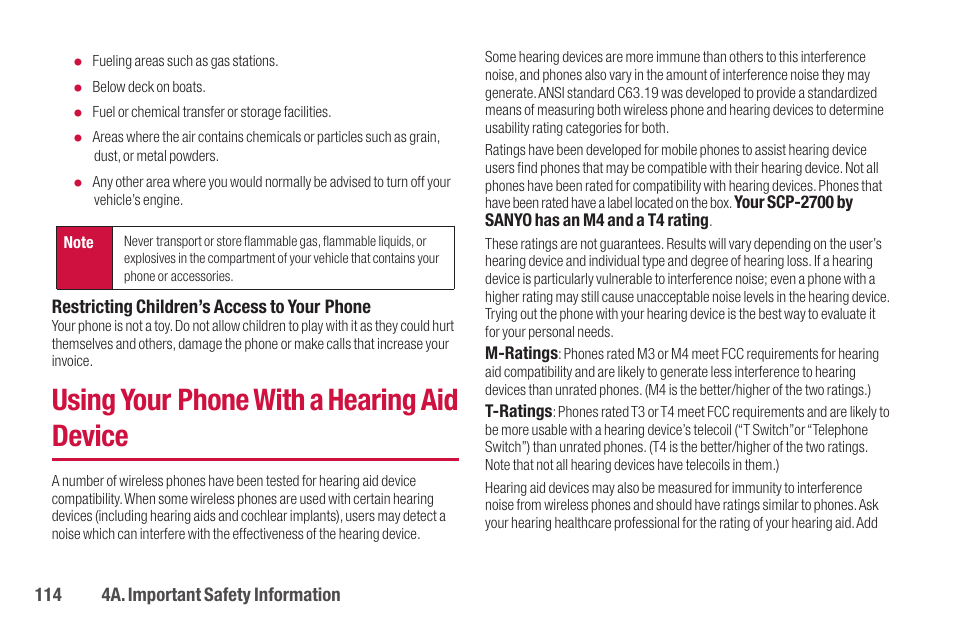 Using your phone with a hearing aid device | Sanyo SCP-2700 User Manual | Page 126 / 139