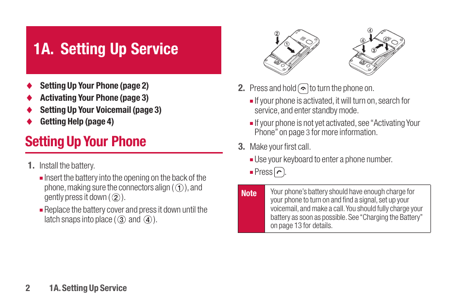 1a. setting up service, Setting up your phone | Sanyo SCP-2700 User Manual | Page 14 / 139