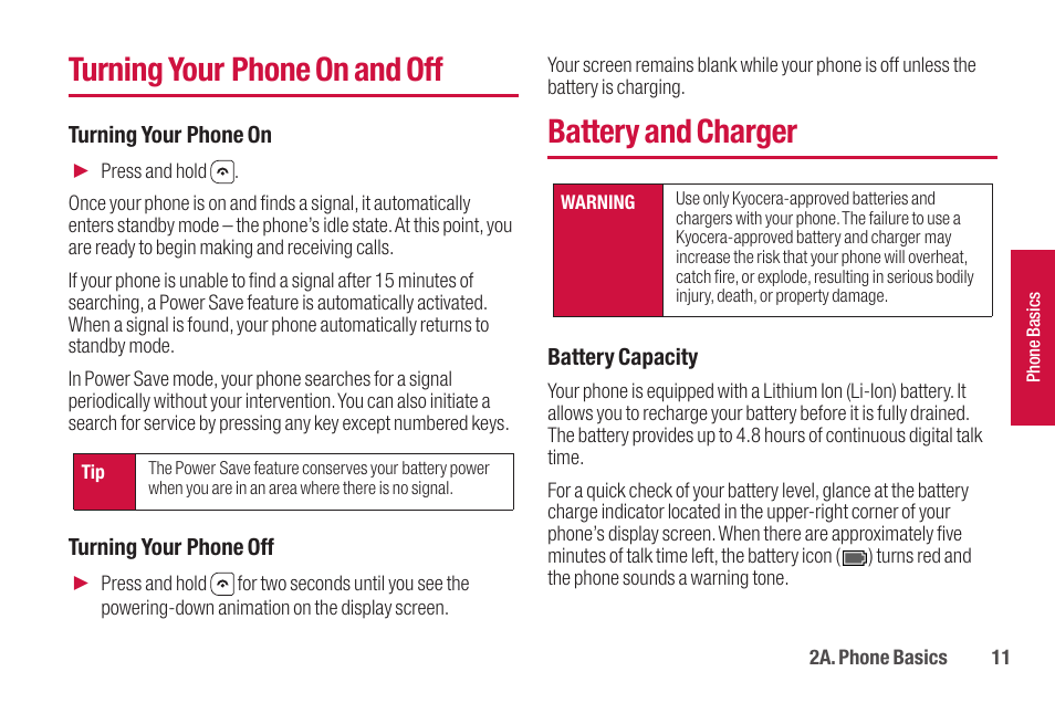 Turning your phone on and off, Battery and charger | Sanyo SCP-2700 User Manual | Page 23 / 139