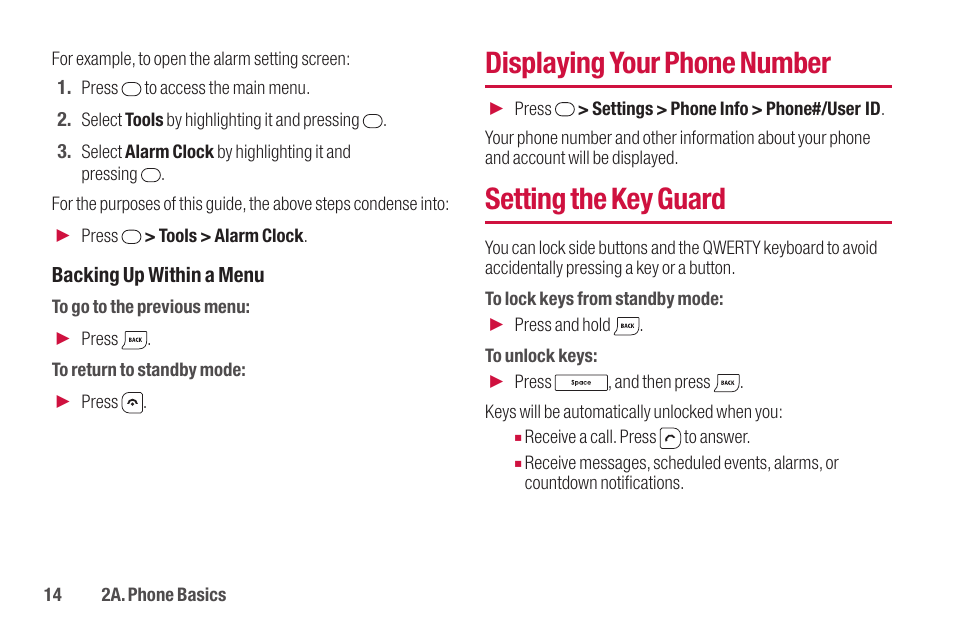 Displaying your phone number, Setting the key guard | Sanyo SCP-2700 User Manual | Page 26 / 139