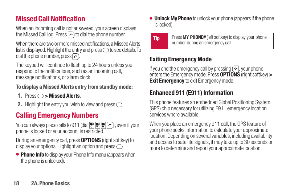 Missed call notification, Calling emergency numbers | Sanyo SCP-2700 User Manual | Page 30 / 139