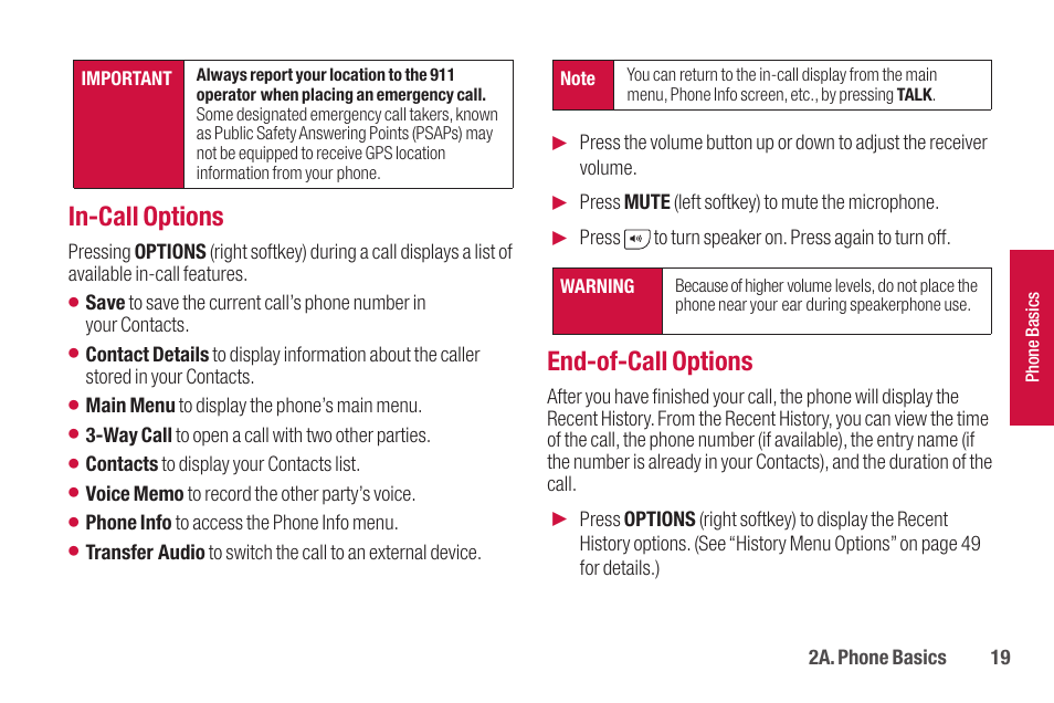 In-call options, End-of-call options | Sanyo SCP-2700 User Manual | Page 31 / 139