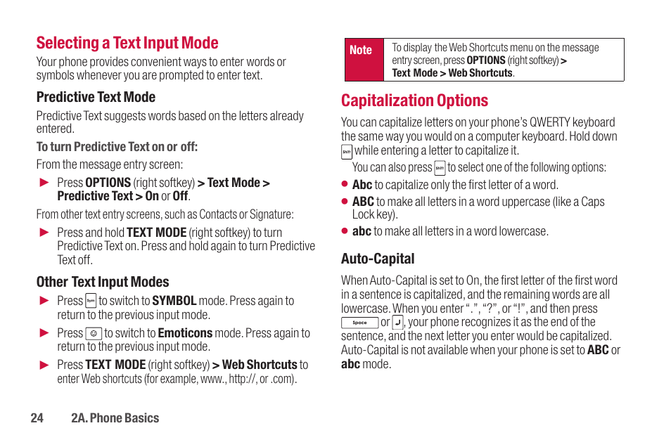 Selecting a text input mode, Capitalization options | Sanyo SCP-2700 User Manual | Page 36 / 139