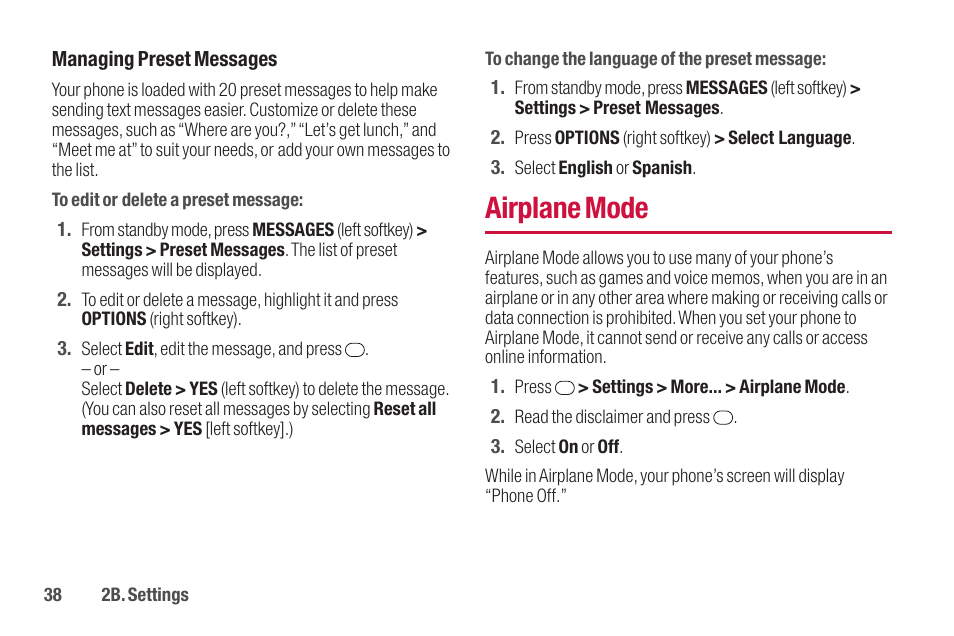 Airplane mode | Sanyo SCP-2700 User Manual | Page 50 / 139