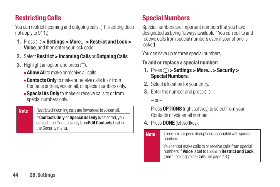 Restricting calls, Special numbers | Sanyo SCP-2700 User Manual | Page 56 / 139