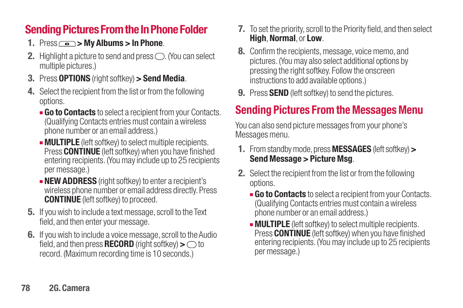 Sending pictures from the in phone folder, Sending pictures from the messages menu | Sanyo SCP-2700 User Manual | Page 90 / 139