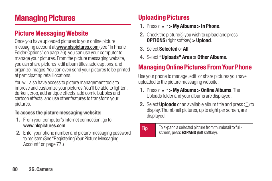 Managing pictures | Sanyo SCP-2700 User Manual | Page 92 / 139