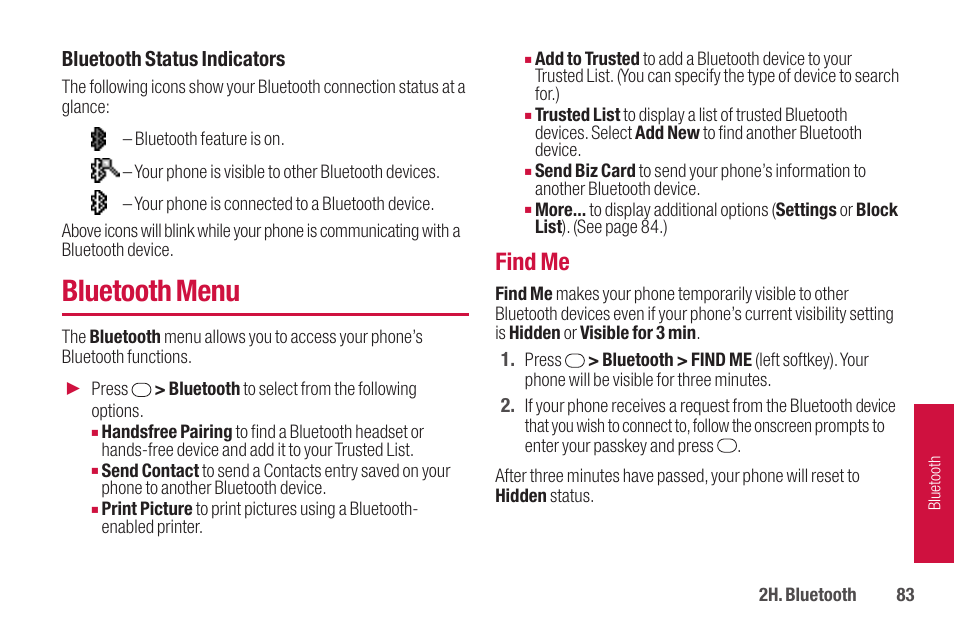 Bluetooth menu, Find me | Sanyo SCP-2700 User Manual | Page 95 / 139