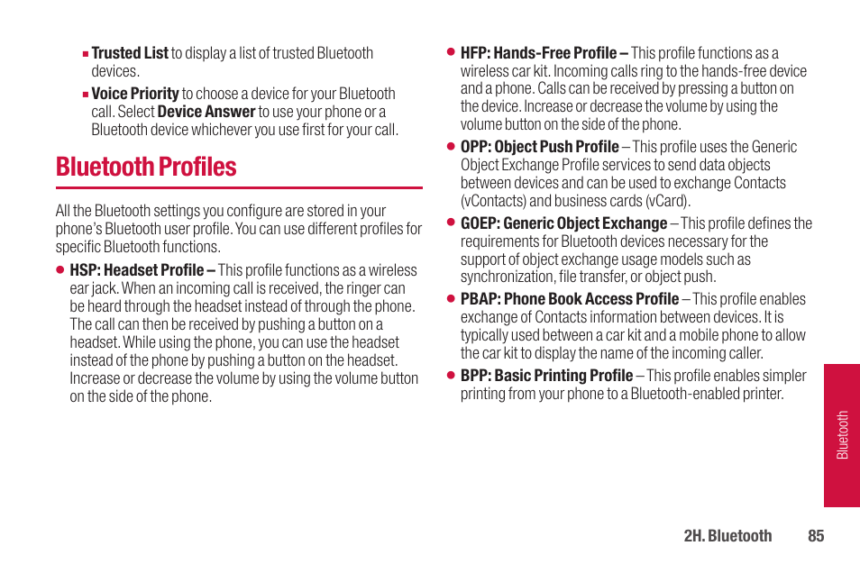 Bluetooth profiles | Sanyo SCP-2700 User Manual | Page 97 / 139