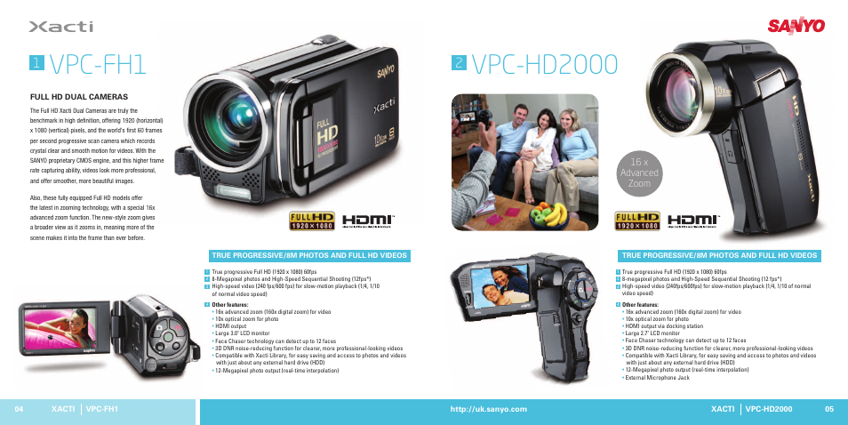 Vpc-fh1, Vpc-hd2000, 16 x advanced zoom | Sanyo Xacti VPC-CA 9 User Manual | Page 3 / 8