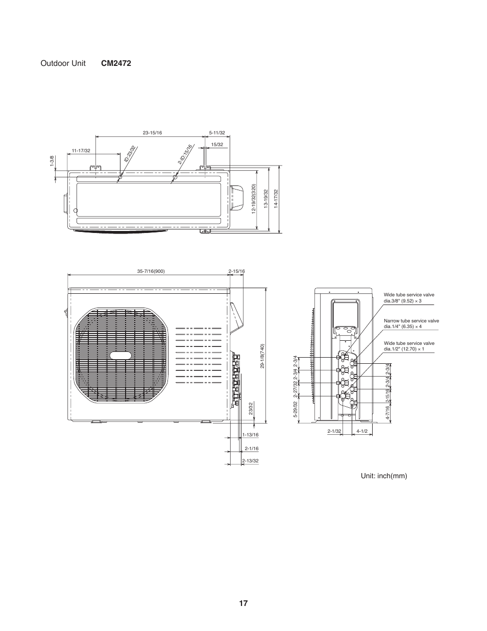 Outdoor unit cm2472, Unit: inch(mm) | Sanyo CM1972 User Manual | Page 17 / 99